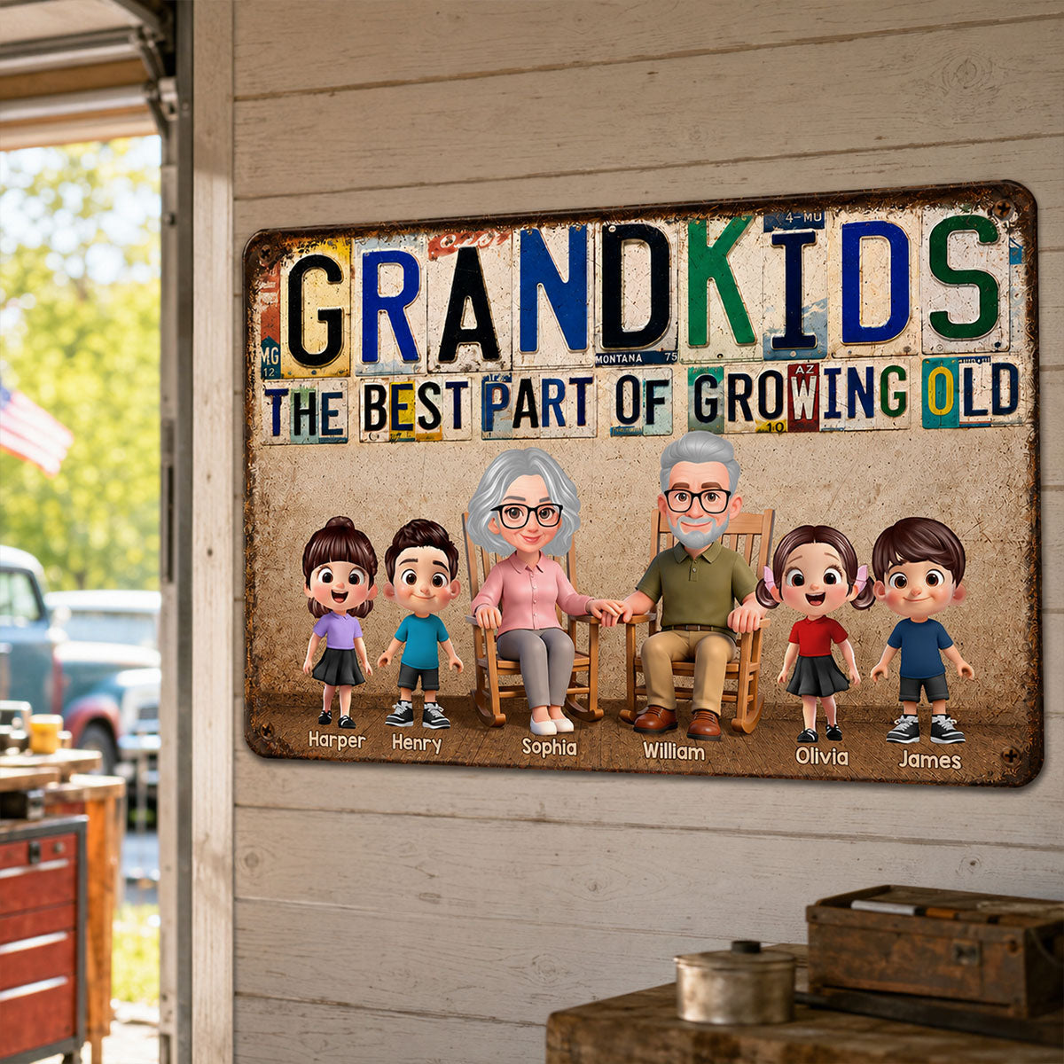 Grandkids The Best Part Of Growing Old License Plate Style - Personalized Metal Sign