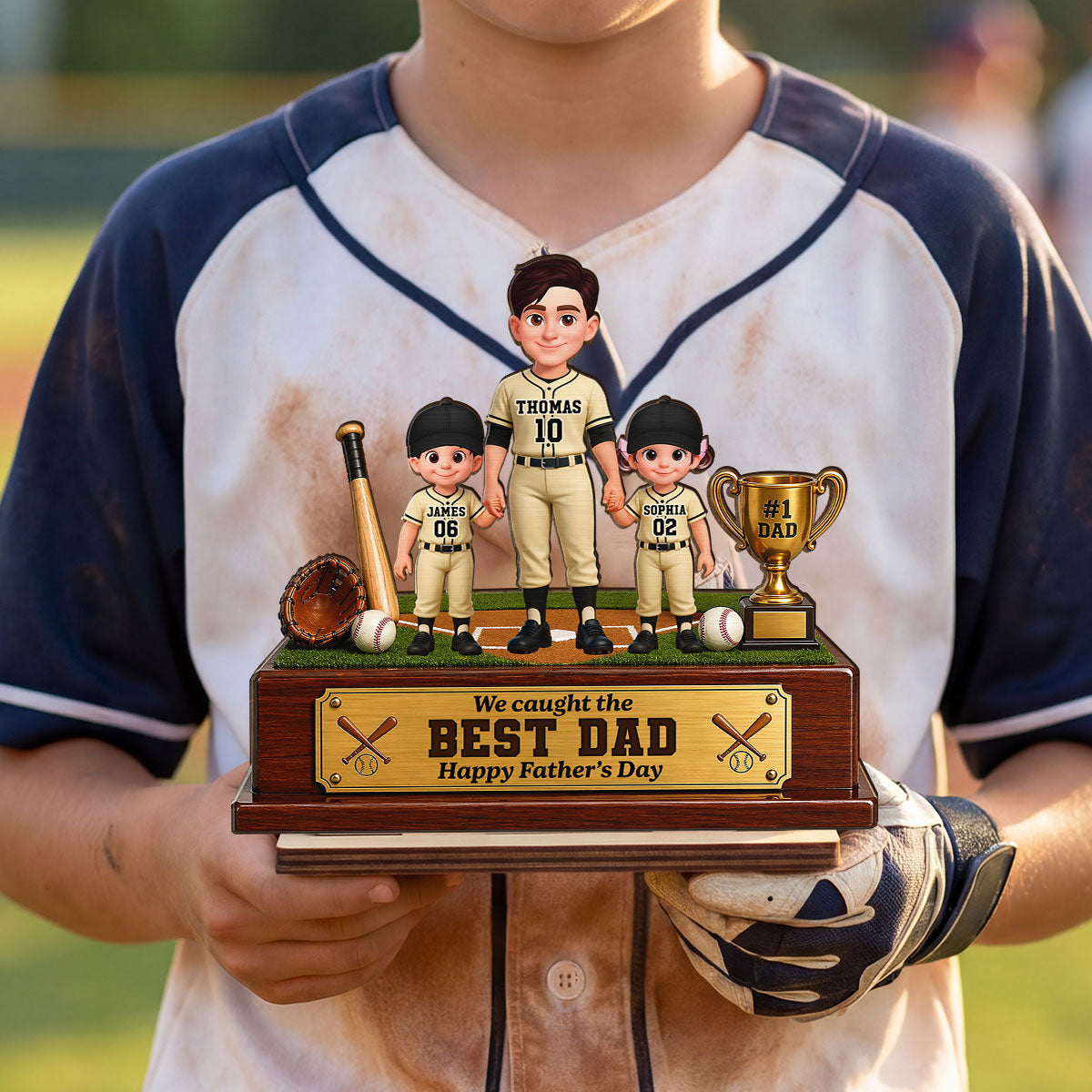 Baseball We Caught The Best Dad - Personalized 2-Layered Wooden Plaque -  Gift For Dad