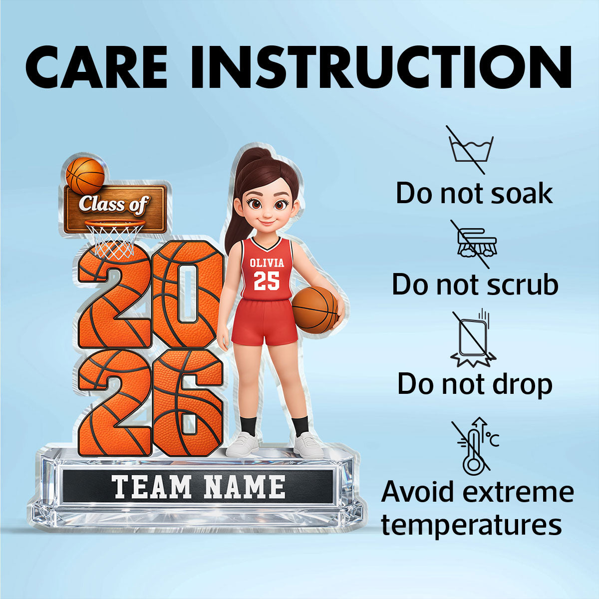 Basketball Senior Class Of 2026 2027 2D Flat - Personalized Acrylic Block Plaque - Graduation Gift For Son, Daughter