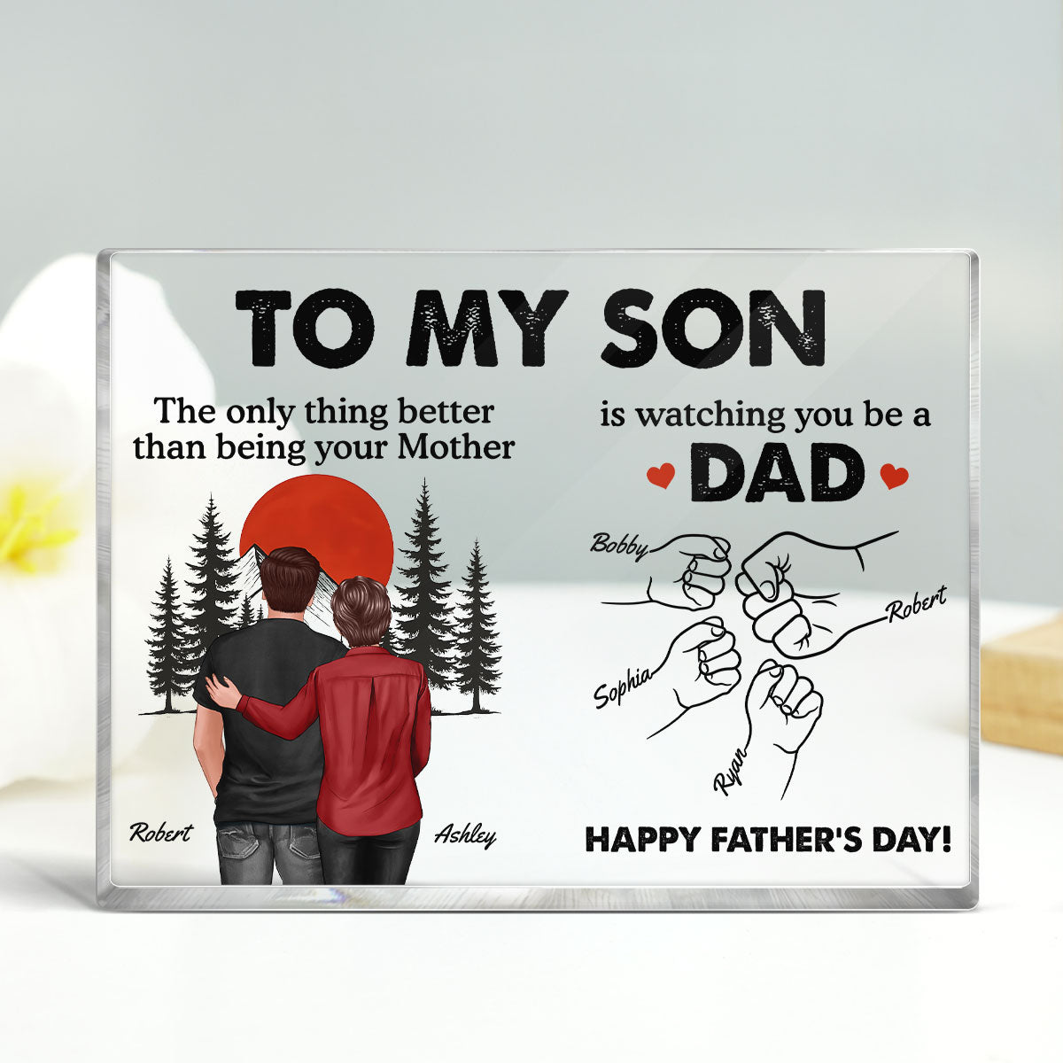 Retro Vintage Sunset To My Son Watching You Be A Dad - Personalized Acrylic Block Plaque -  Gift For Son