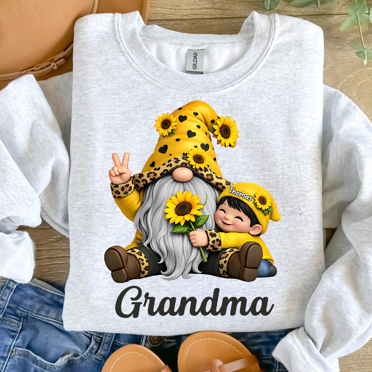 Gnome Grandma & Grandkids Sunflower - Personalized Shirt - Sentimental Gift for Grandma