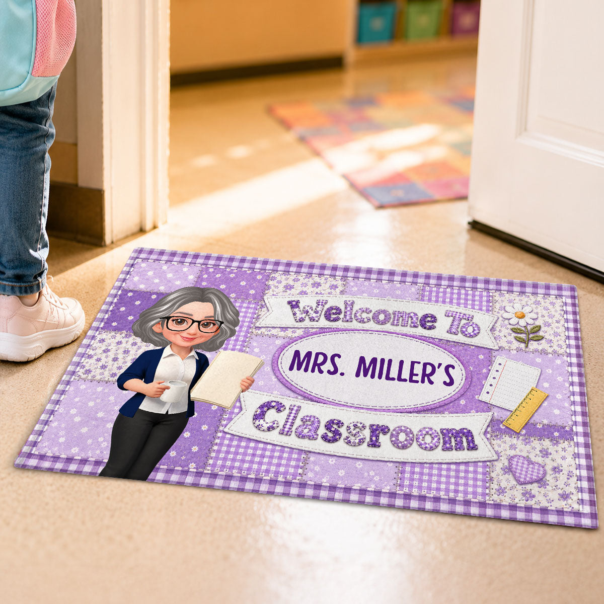 Pastel Floral Teacher Welcome To Classroom - Personalized Doormat - Back To School Gift, Classroom Decoration
