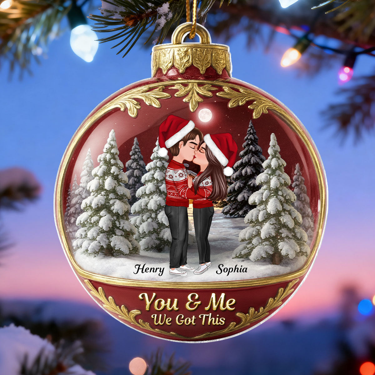 3D Effect Snow Globe Kissing Couple - Personalized Acrylic Ornament - Christmas Gift for him, Gift for her