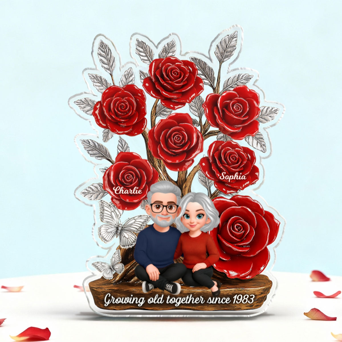 Eternal Love Timeless Roses Tree Couple Together - Personalized Acrylic Block Plaque - Valentine's Day Gift For Couple, Gift For Her, For Him