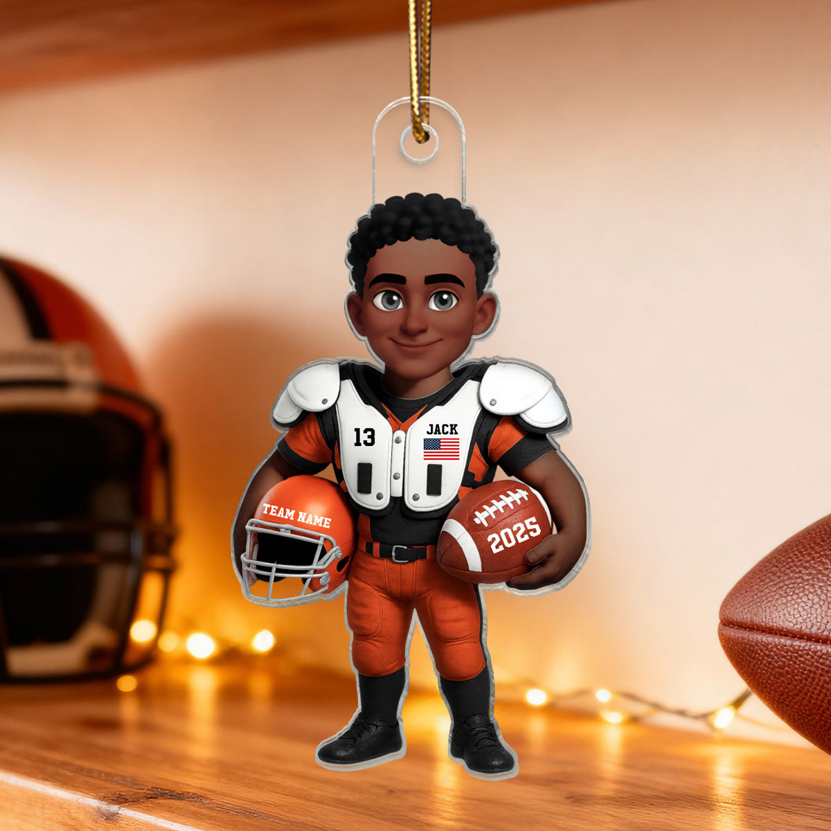 3D Effect Proud American Football Player - Personalized Acrylic Ornament - Gift For Football Lovers, Grandson, Son, Husband