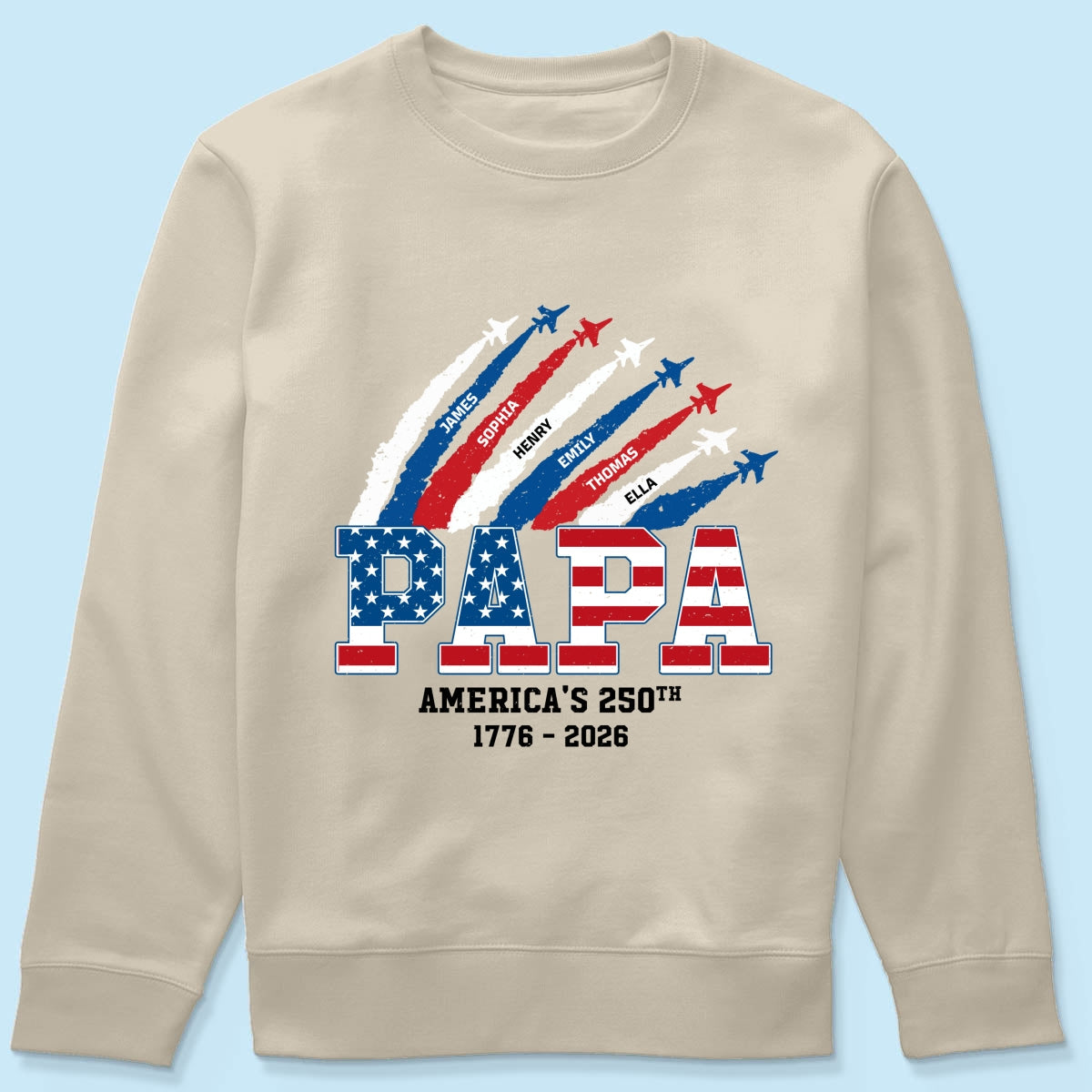 Proud Dad Grandpa Nation Flag American 250th Anniversary Light Color - Personalized Shirt - Gift For Dad, Grandpa