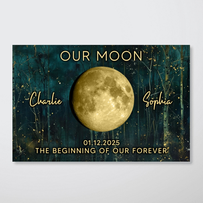 Night In The Forest Couple Custom Moon Phase Anniversary Date - Personalized Poster - Heartfelt Anniversary Gift, Valentine Gift, Wedding Gift For Couple