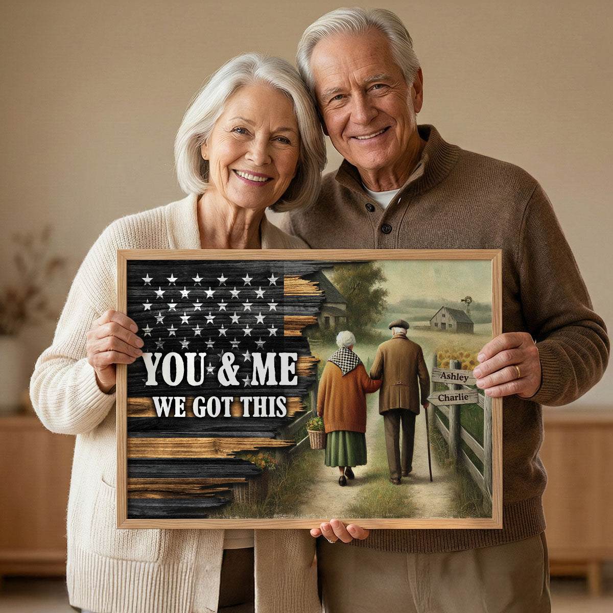 Eternal Love Couple Growing Old Together Half Nation Flag - Personalized Poster - Valentine's Day Gift For Couple
