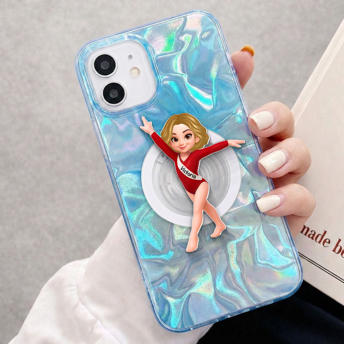 3D Effect Gymnastic Girl - Personalized Acrylic Magnetic Phone Grip - Gift For Daughter Granddaughter, Girlfriend