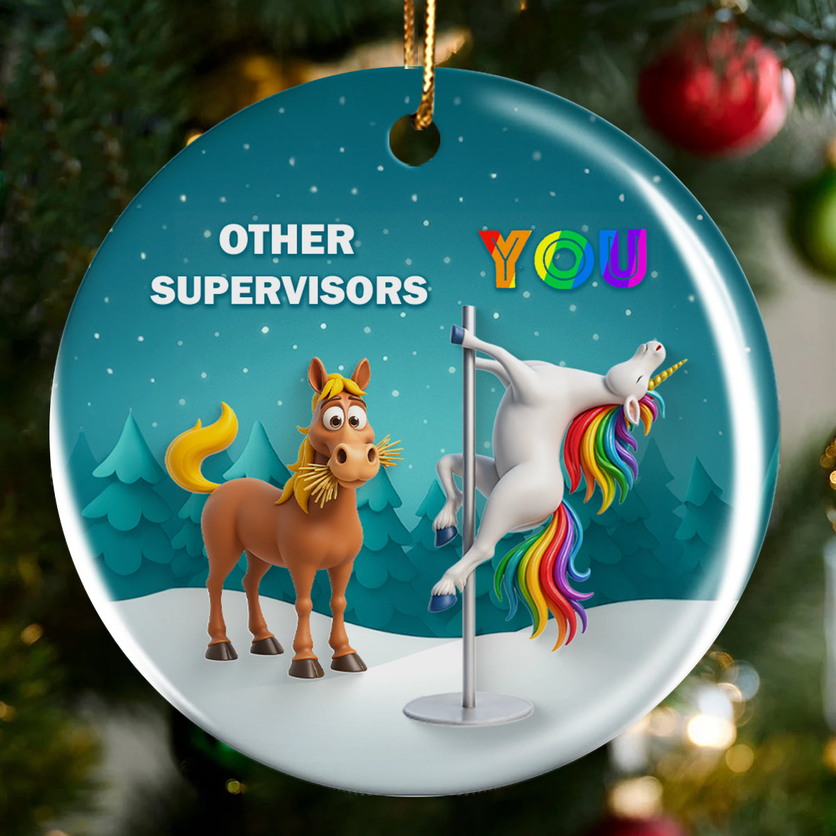 Funny Unicorn Coworker - Personalized Ceramic Ornament - Christmas Gift for Coworker, White Elephant