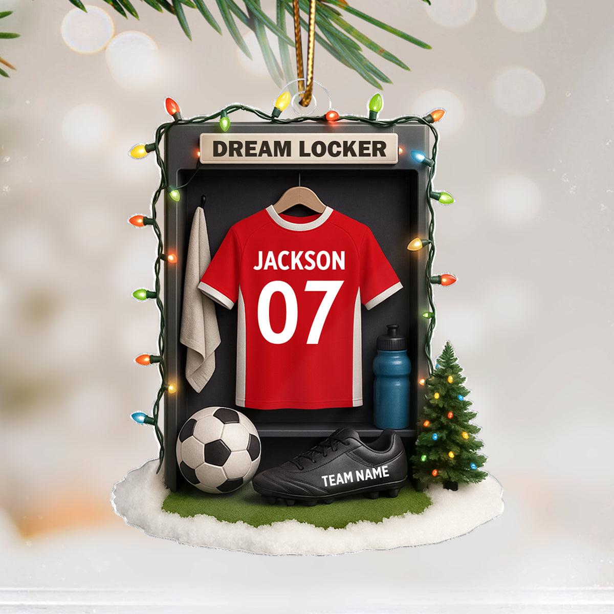 Soccer Jersey Dream Locker Festive Vibe - Personalized Acrylic Ornament - Christmas Gift for Sons, Daughters, Grandkids