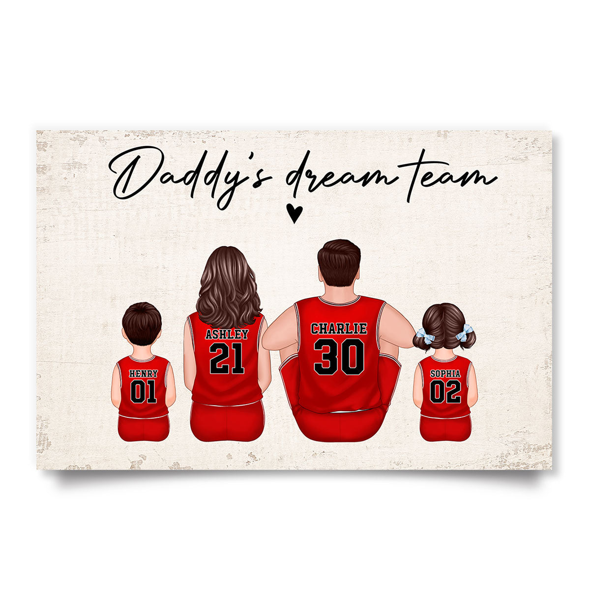 Daddy's Team Basketball Family Sitting Personalized Poster, Gift For Family, Dad, Grandpa, Husband