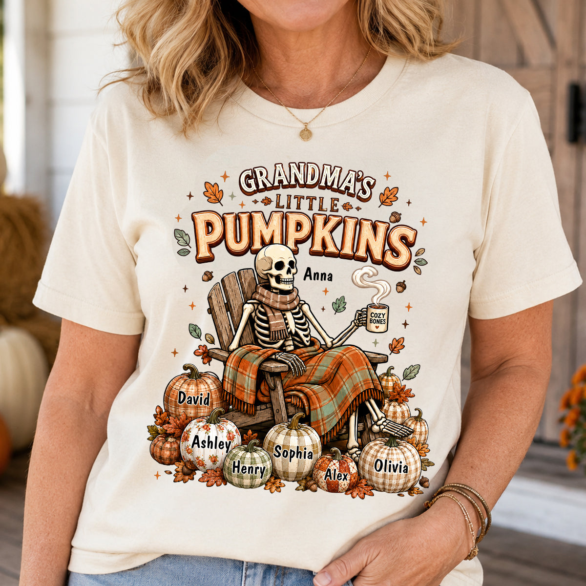 Grandma Skeleton Pumpkins Halloween - Personalized Shirt - Halloween Gift, Gift For Grandma