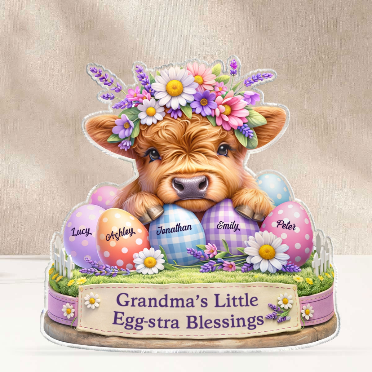 Grandma’s Little Egg-stra Blessings - Personalized Acrylic Block Plaque - Gift For Grandma, Easter Home Decoration