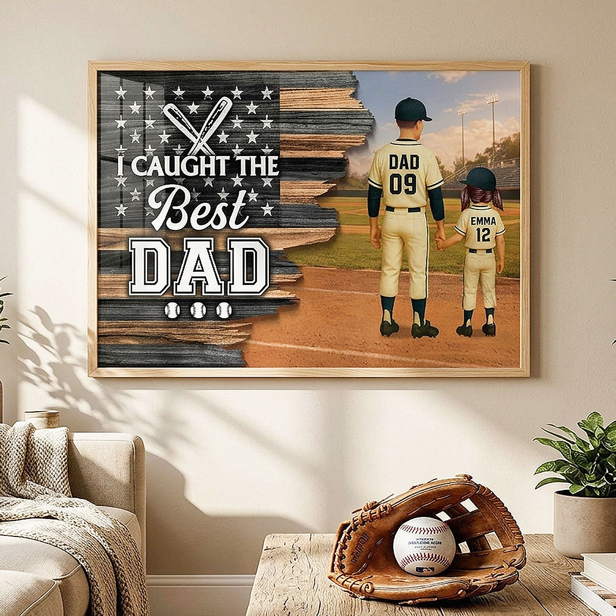 Half Nation Flag We Caught The Best Dad Baseball - Personalized Poster - Father's Day Gift For Baseball Dad