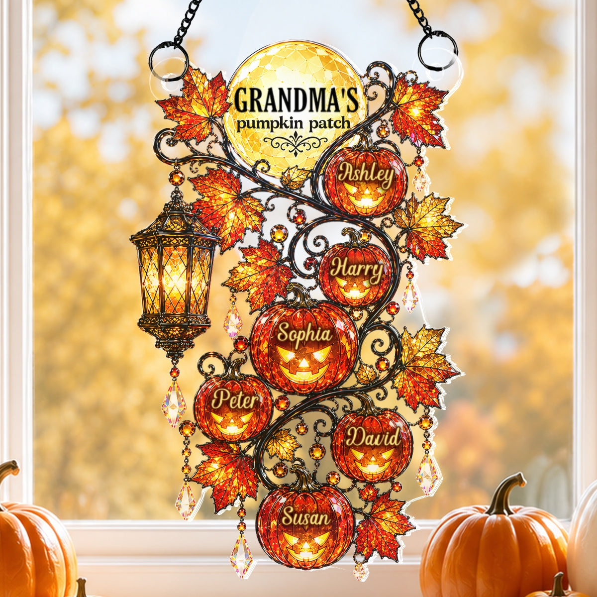 Grandma's Pumpkin Patch - Personalized Acrylic Suncatcher - Halloween Fall Decor for Grandma