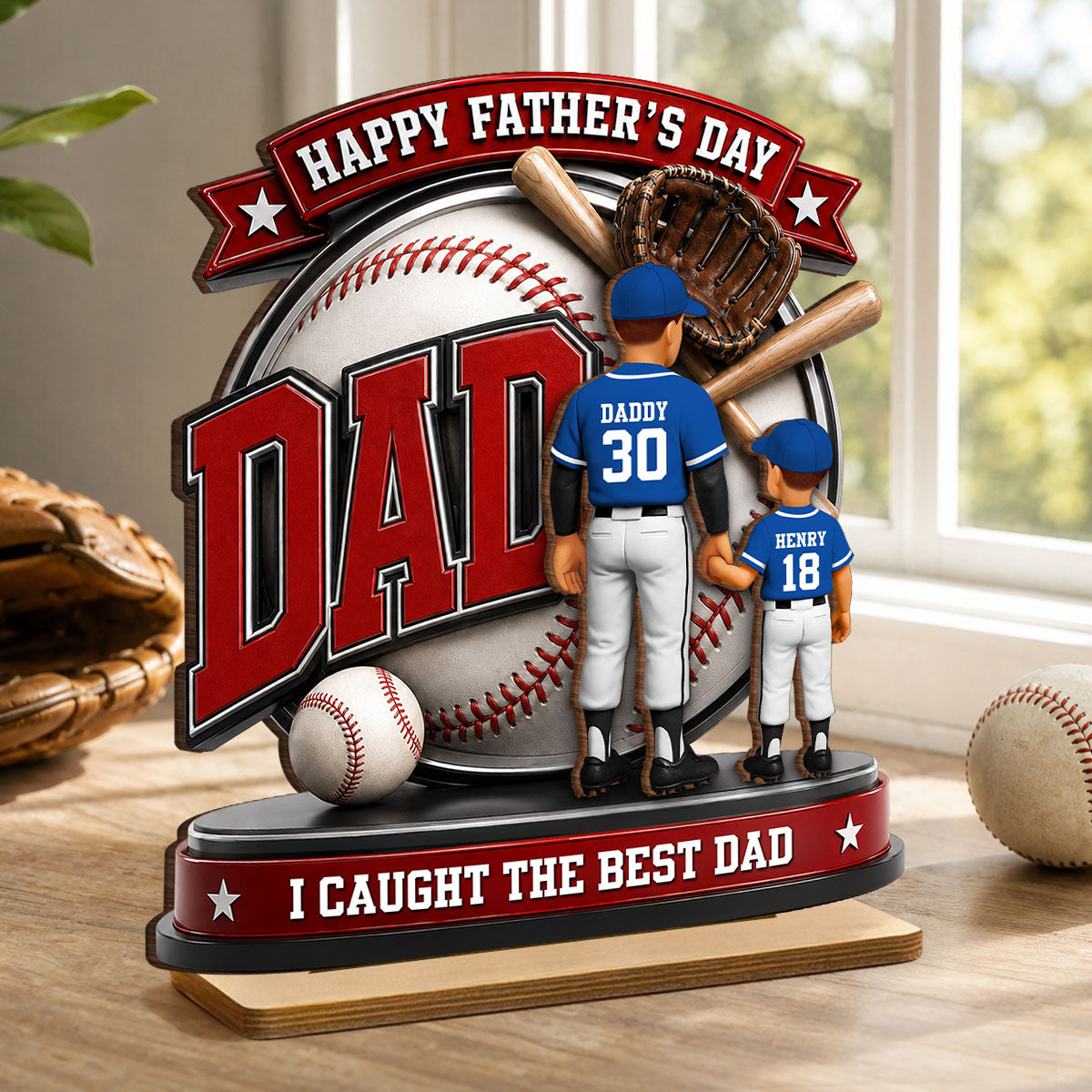Baseball Dad Home Run Hero - Personalized 2-Layered Wooden Plaque -  Gift For Dad, Husband