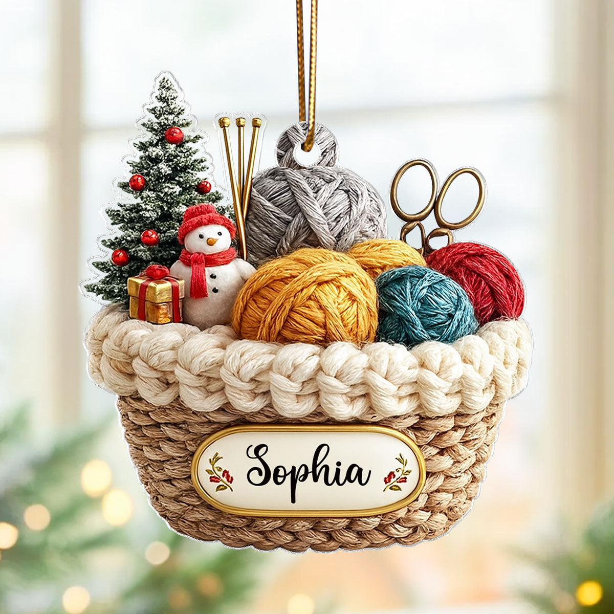 Custom Knitting Basket Yarn Decor for Knitters - Personalized Acrylic Ornament - Crochet Lover Holiday Gift 2025