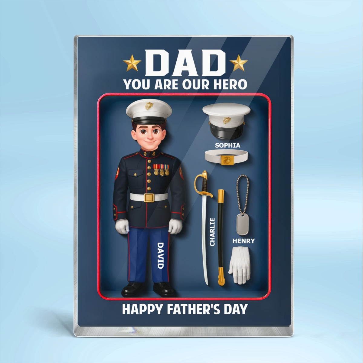 American Marine Dad Hero - Personalized Acrylic Block Plaque -  Gift For Marine Dad