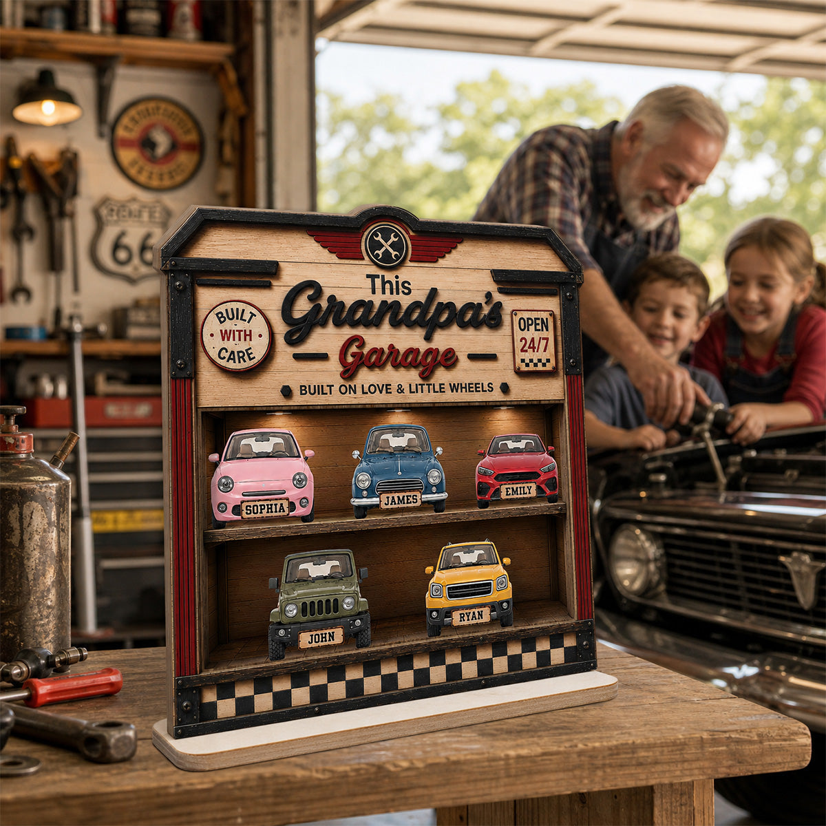 Dad Grandpa's Garage 2D Flat - Personalized Wooden Plaque -  gift for Dad, Grandpa
