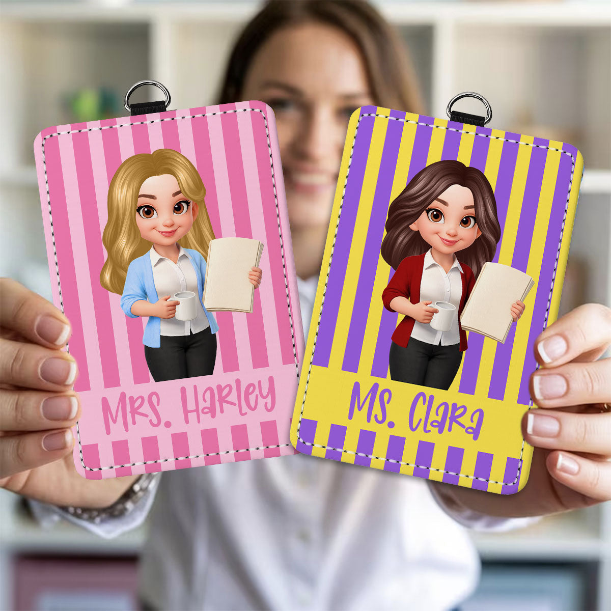 Trending Stripe Woman Style Teacher - Personalized ID Badge Holder - Back To School Gift For Teacher