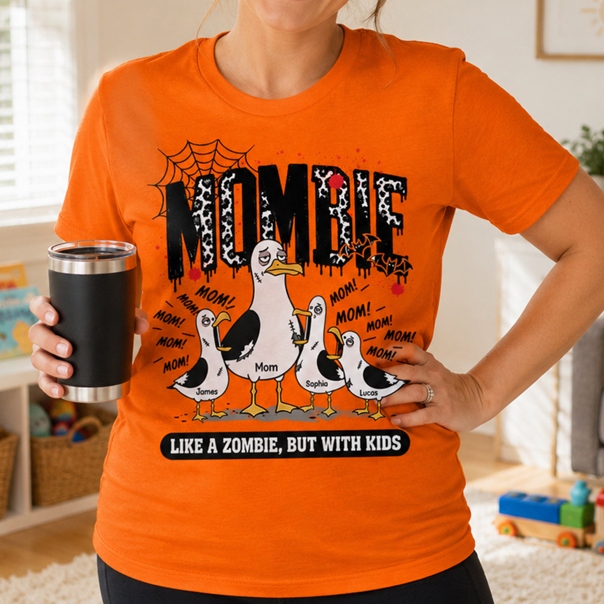Mombie Like a Zombie But with Kids - Personalized Shirt - Funny Halloween Gift for Mom, Fall Trendy Tee