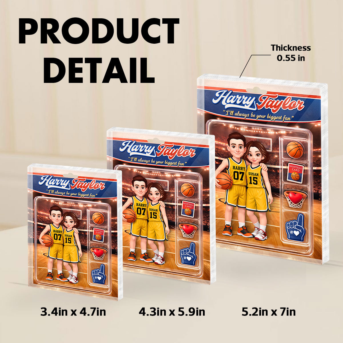 Basketball Couple I'll Always Be Your Biggest Fan Custom Action Figure - Personalized Acrylic Block Plaque - Sentimental Gift for Him