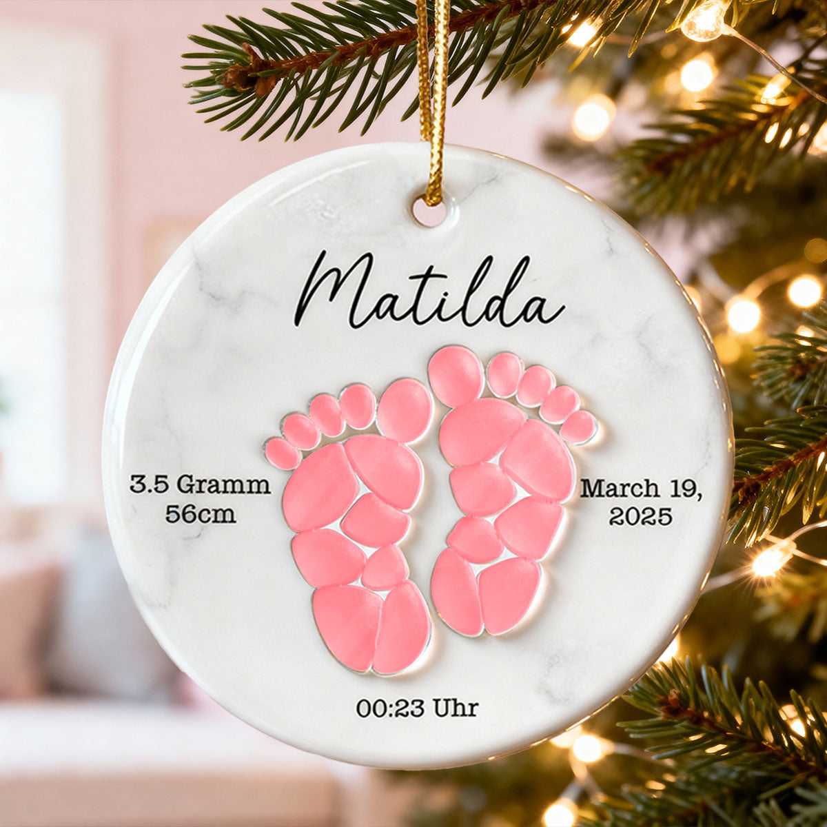 Sea Glass Effect Baby Footprint - Personalized Ceramic Ornament With Acrylic - Christmas Gift for New Parents, Newborn