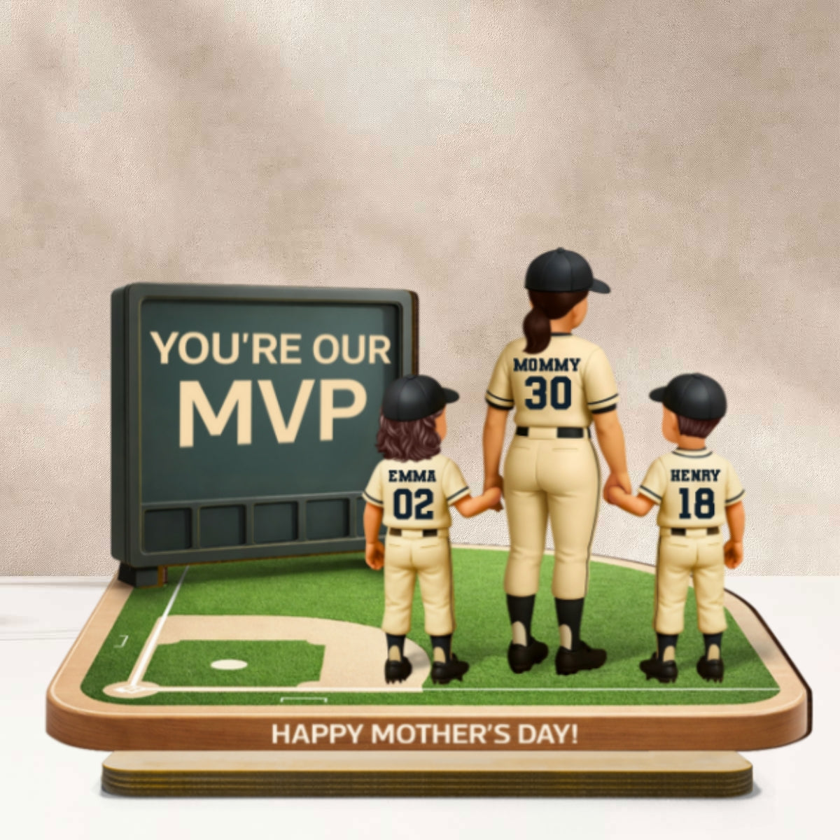 Our MVP Baseball Mom - Personalized 2-Layered Wooden Plaque - Sentimental Keepsake, Mother's Day Gift for Mom, Wife